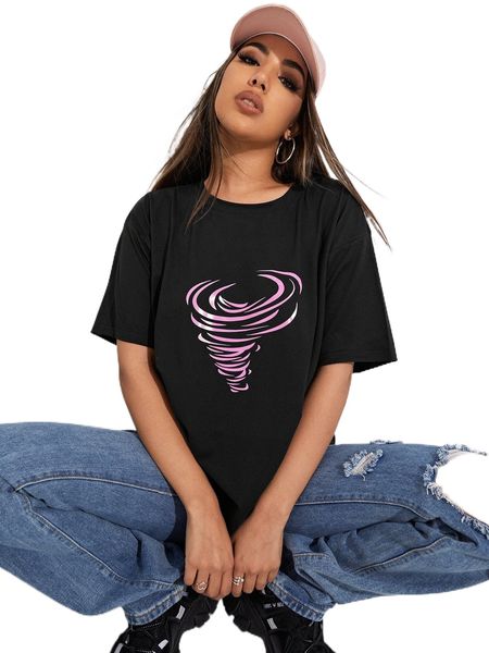 

drop shoulder graphic print longline tee 48fm#, White