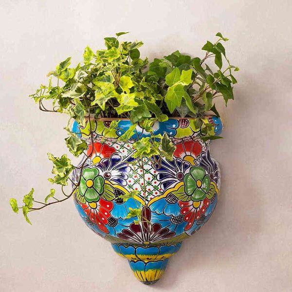Vaso de flores de resina estátua artesanal, plantador de parede com parte traseira plana, decoração artesanal para casa, jardinagem, ornamentos ki yq231018