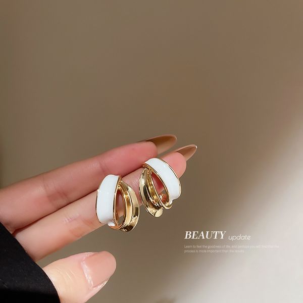 

925 silver needle geometric drop oil arc earrings korean special-interest design earrings graceful personality high-grade eardrop for women, Golden