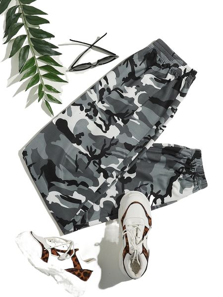 

camo elastic waist sweatpants w7yo#, Black;white