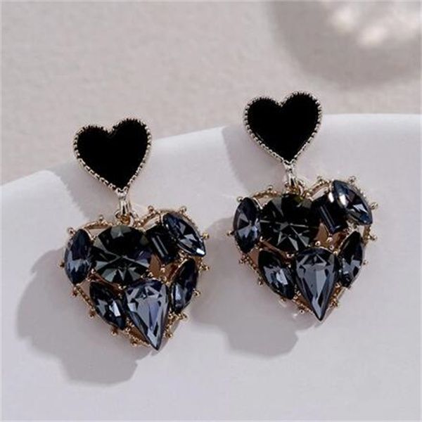 

dangle heart shape drop earrings black alloy diamond crystal statement earrings for women jewelry gifts gc1199, Silver