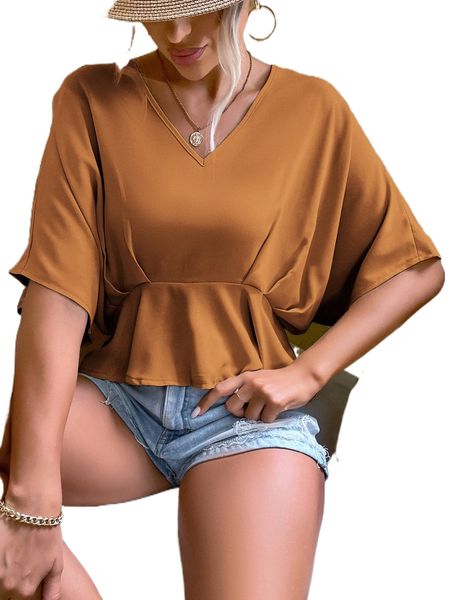 

solid dolman sleeve peplum blouse j0yr#, White