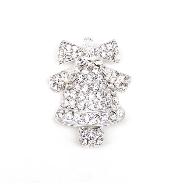 

30 pcs/lot custom pendants clear crystal rhinestone christmas bells charms for xmas gift/decoration, Silver