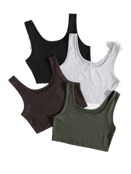 

4pcs scoop neck crop tank 15ei#, White