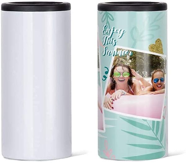 Pyd life 4 pack 12 oz sublimation schlank weiß edelstahl kühler, sublimation kann kühler sublime tumbler, bier kann kühler, bierhalter