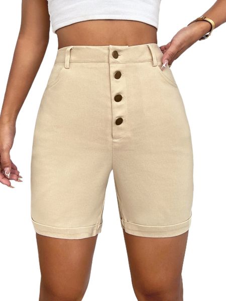 

high waist roll up hem shorts d49g#, White;black