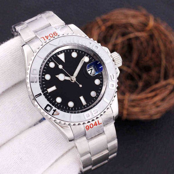 

huiya06 40mm men's watch black dial 2813 movement watches master automatic mechanical wristwatch sapphire 904l steel folding strap lumi, Slivery;brown