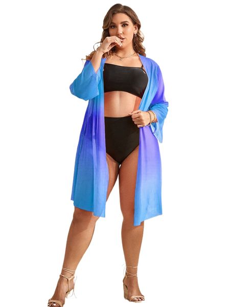 

plus ombre open front kimono l5re#, Black;gray