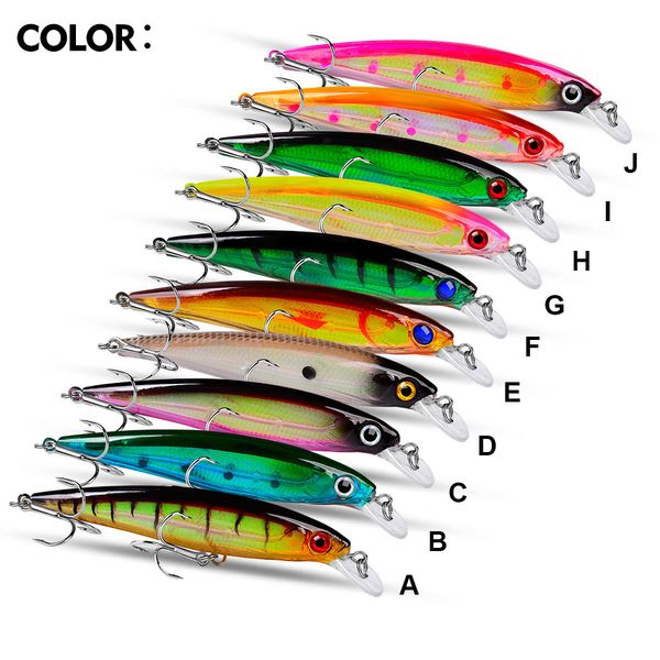 10pcs / lote 10 laser a laser colorido Minnow pesqueira isca de baixo gancho de manivela de manivela de manivela