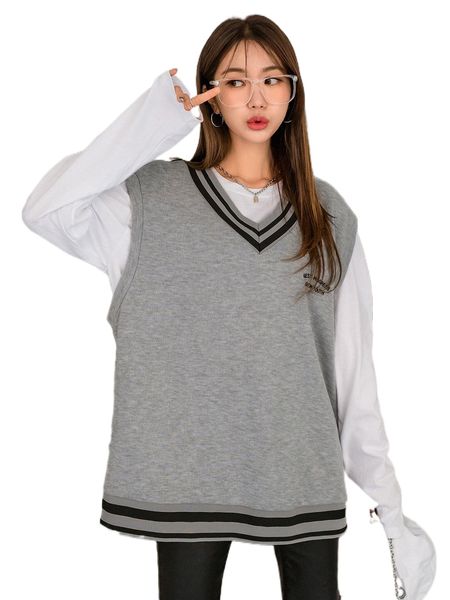 

dazy letter embroidery striped trim sweatshirt h2ih#, Black