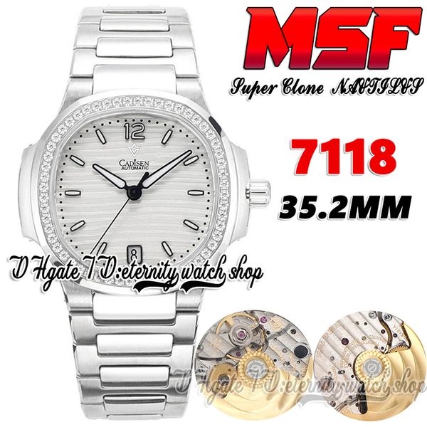 

msf 7118-1200a-010 cal.324sc ms324 automatic ladies watch 35.2mm silver texture dial diamonds bezel stainless steel bracelet super version e, Slivery;brown
