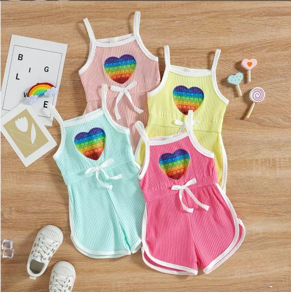 Детская дизайнерская одежда Девочки снимает радугу летние комбинезоны повседневные бутик -бутик без рукавов.