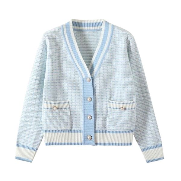 

women's knits & tees quanss 2021 korean fashion plaid short cardigan v neck knitted sweater coat female autumn winter casual vintag kni, White