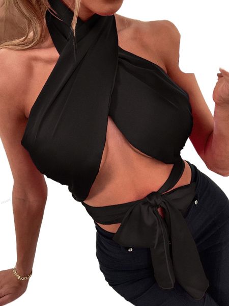 

crossover tie front crop halter t86a#, White