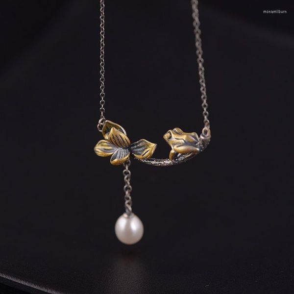 Ketten Sterling Silber Frosch Lotusblütenform Damen Halskette Kette Vintage Perlen Anhänger Halsketten Schmuck am Hals XL011Chains
