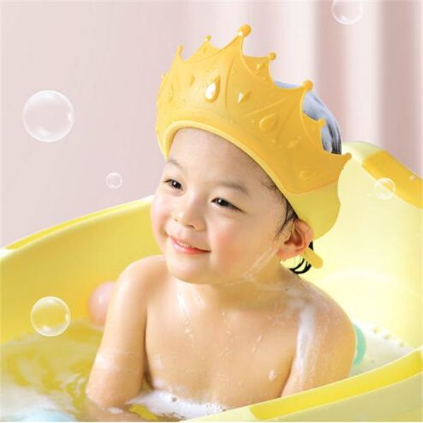 Silica Gel Shampoo Baby Shampoo Crown Shape Wash Hair Shield Chapéu para Proteção de ouvidos de bebê Crianças seguras Cabeça de chuveiro Cove Ajustable GC1364