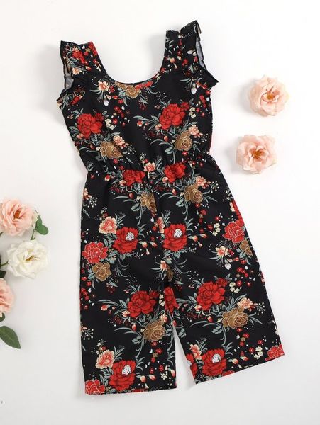 

toddler girls floral print ruffle sleeve jumpsuit she, Blue