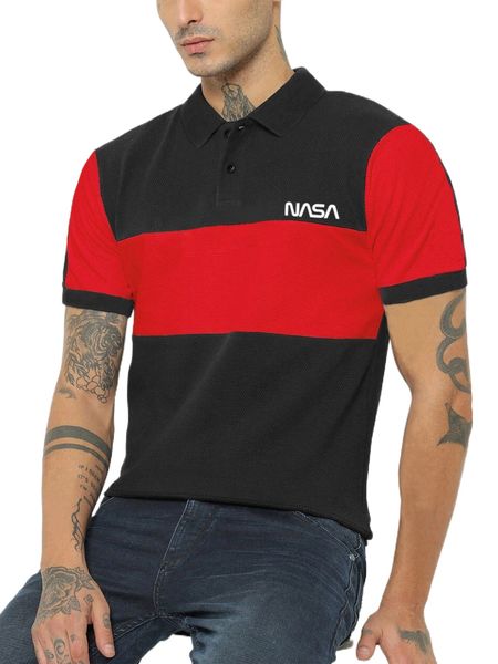 

men letter graphic two tone polo shirt f15j#, White;black