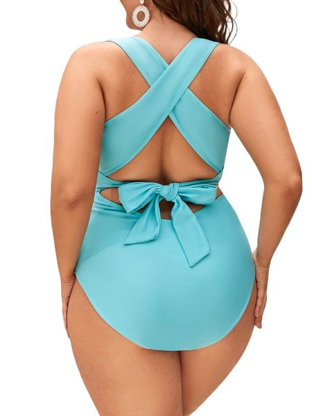 

plus criss cross knot back one piece swimsuit j8er#, White;black
