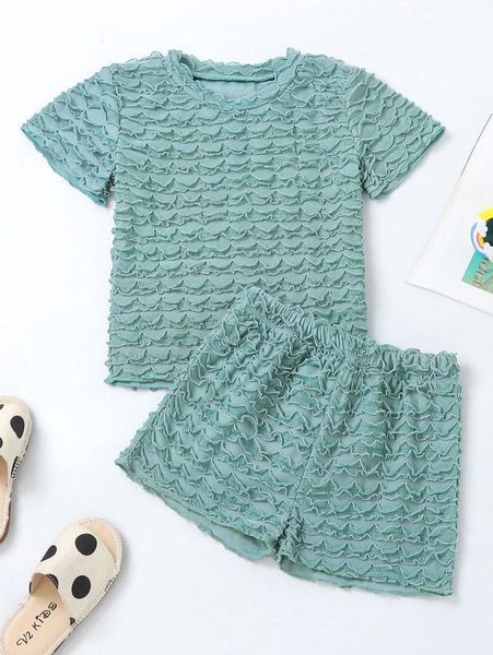 

toddler girls solid textured tee & shorts she02, White