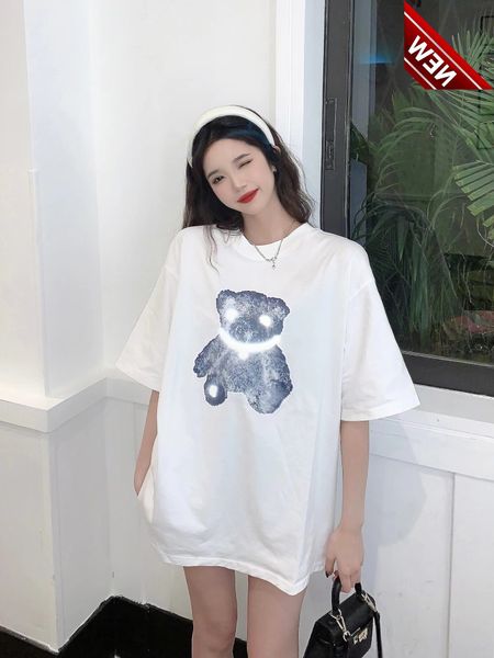 

50% off discount correct version we11done 3m reflective pearl necklace luminous os bear welldone short sleeve t-shirt female, White;black