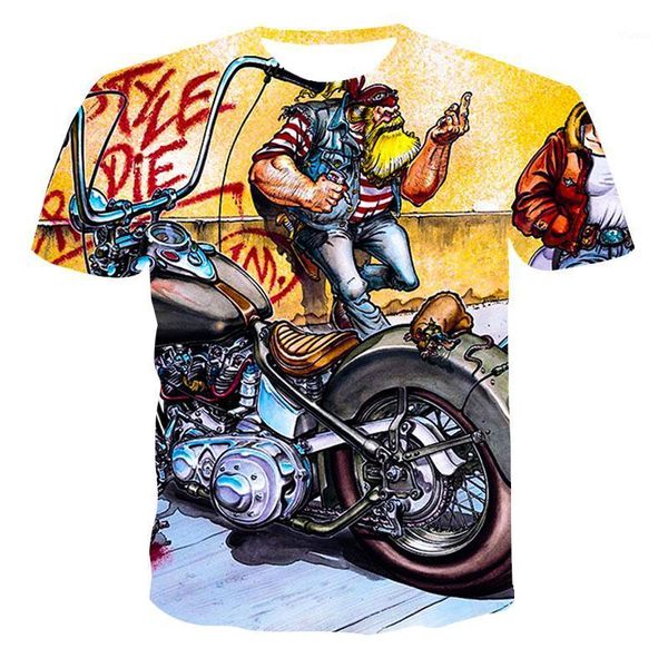 Herren T-Shirts 2022 Männliches T-Shirt und Hemd mit Motorradmuster, Anime Man Street Fashion 3D, Sommer,