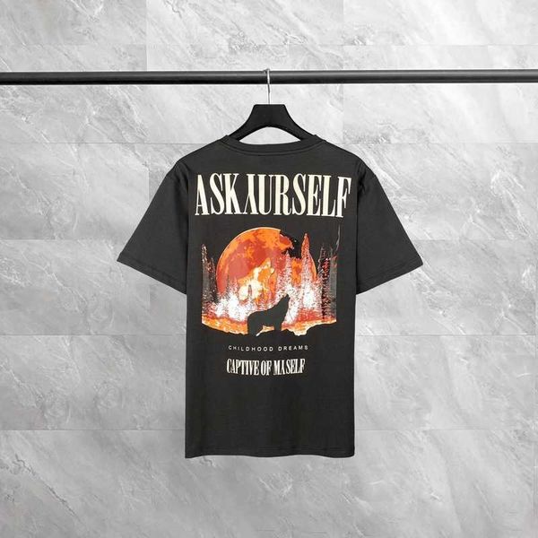 

askyurself ask blood wolf captive of myself vitage summer t-shirt man women short sleeve loose high street tee plus size men's t shirt, White;black