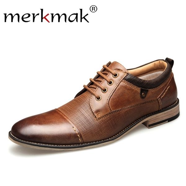 

merkmak genuine leather men autumn & winter dress shoes man business male lace-up casual formal shoes men big size 40-50 flat y200420, Black