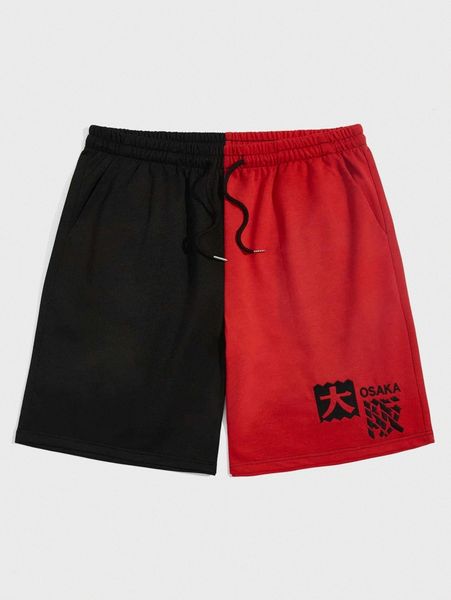 

romwe guys two tone letter graphic drawstring shorts i8rr#, White;black