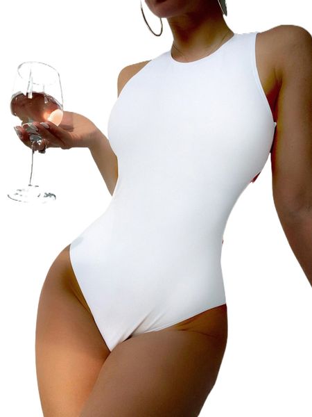 

plain cut out one piece swimsuit w6jj#, White;black