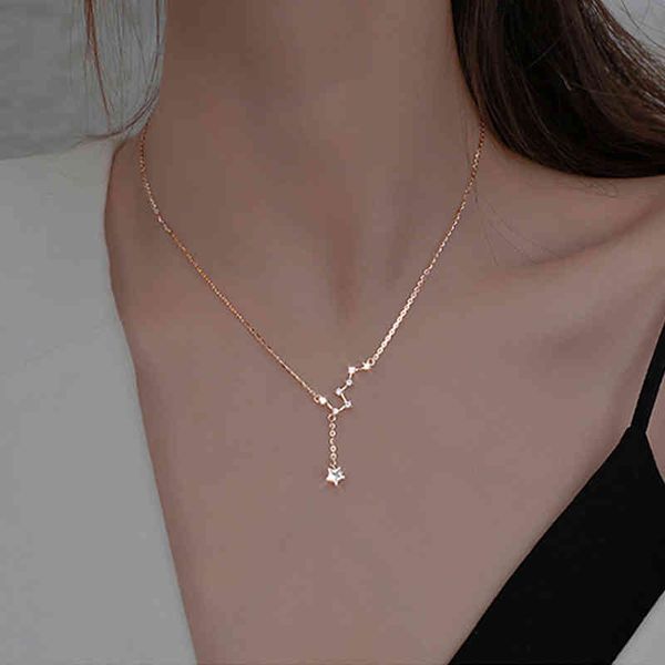 

s925 sterling sier big dipper seven star necklace female minority dign light luxury tassel star clavicle chain high sense temperament, Silver