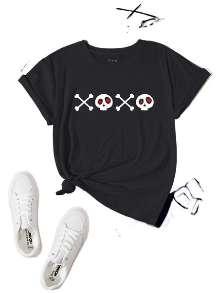 

skull print tee x06s#, White