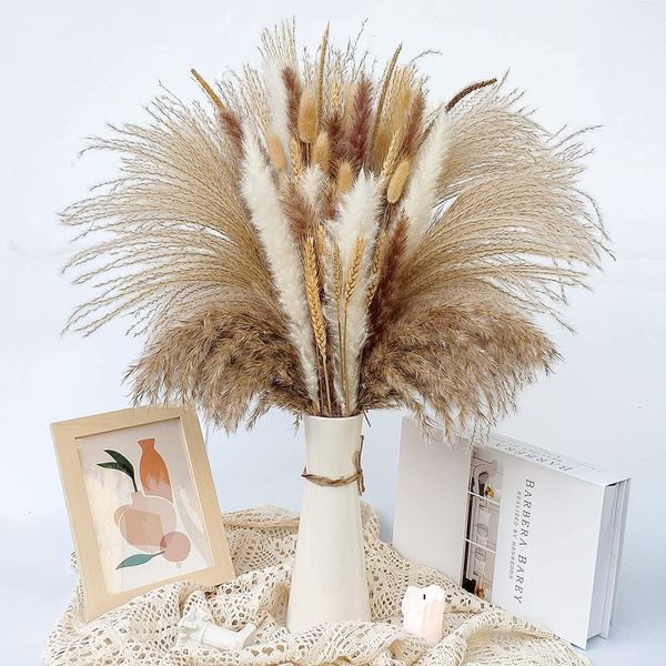 

80pcs dry pampa grass natural bouquet,boho home decor bouquet dried flower, small reed fluffy plants decoration for wedding rooms