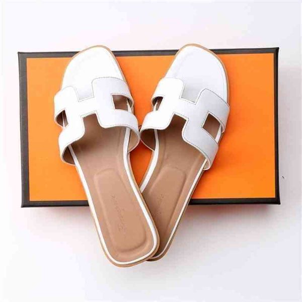 

brand h summer flat womens slippers h red erme net bottom fashion wear leather new sandals korean beach travel shoes one word slippers lil, Black