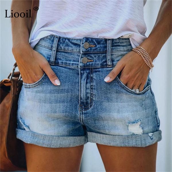 

cotton button up cuffed stretch hole jean shorts high waist skinny streetwear summer woman trendy ripped denim shorts 220317, White;black