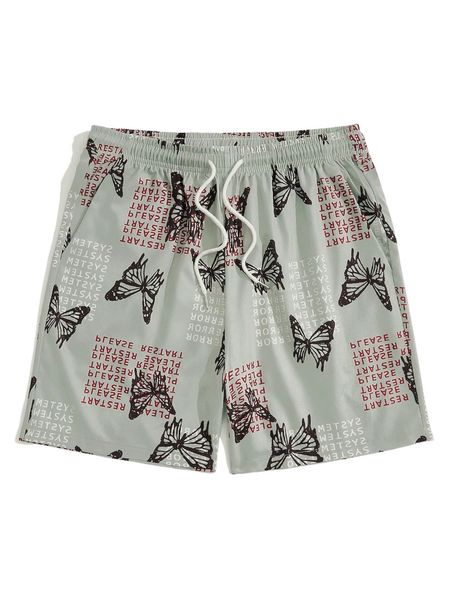 

romwe guys butterfly & letter print shorts o3hk#, White;black