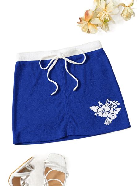 

floral print drawstring waist bodycon skirt n7fe#, Black