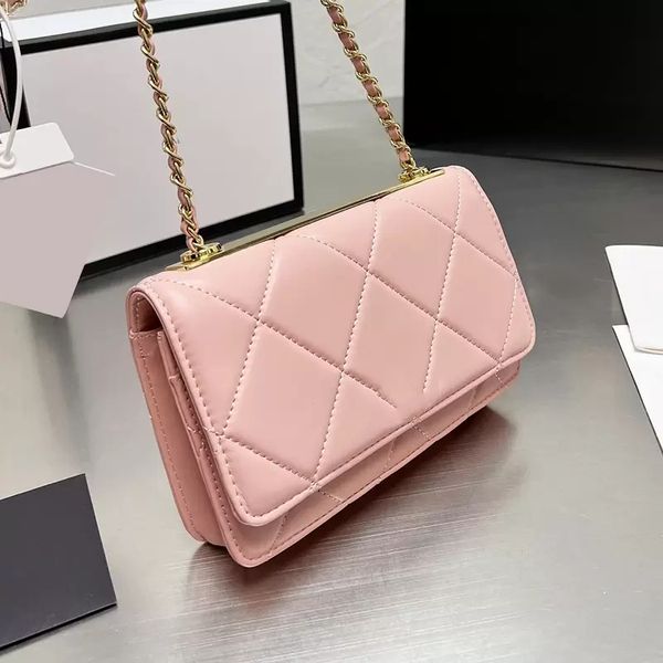 

trendy quilted classic mini flap wallet bag lambskin genuine leather gold metal hardware matelasse chain purse card phone hold handbag, Red;black