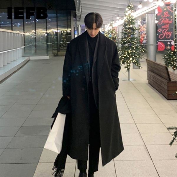 

iefb korean trend mens loose casual singlebreasted overcoat autumn winter fashion long sleeve woolen long coat 9d1665 220817, Black;brown