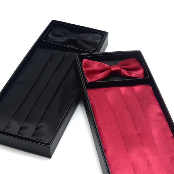 Papillon classico rosso per bambini smoking formale fascia da smoking con elastico set regalo da uomo papillon Hankie fascia ampia cintura cerimoniale regolabileBo