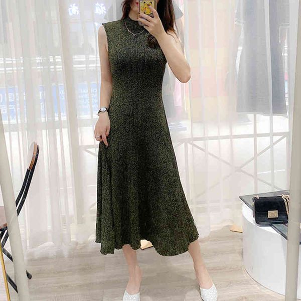 

casual dresses french style  family autumn and winter sleeveless fashion slim fitting rib knit dress long round neck large skirt dwpq, Black;gray
