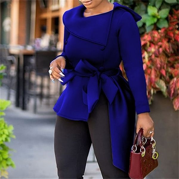 

autumn african women blouse winter irregular shirt o neck office ladies work wear elegant black asymmetrical lj200811, White