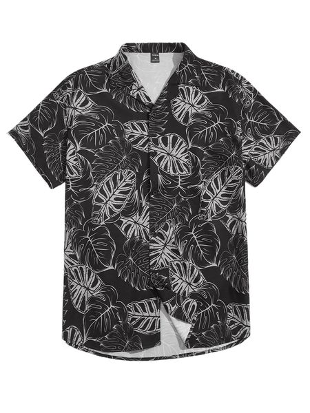 

men tropical print curved hem shirt m40y#, White;black