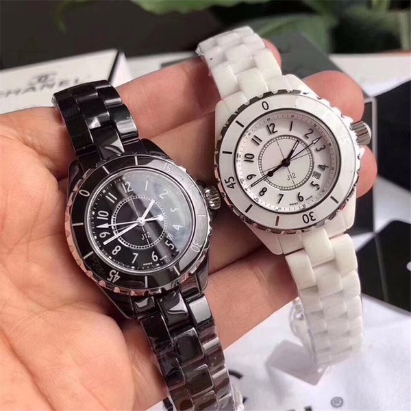 

2022 luxury designer quartz 33mm 38mm ceramic watch j women's fashion roman numerals pointer digital calendar wristwatches dress watche, Slivery;brown