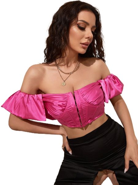

ruched bust ruffle backless crop tube v4mq#, White