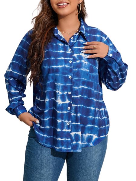 

plus tie dye button front shirt l77u#, Black