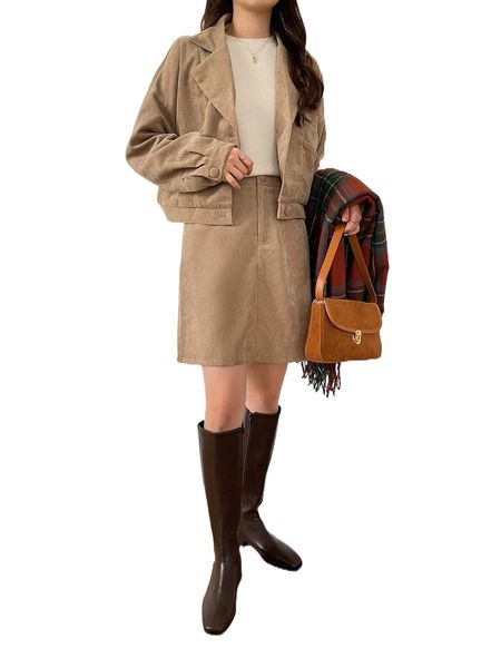 

dazy corduroy lapel neck jacket & skirt s1lp#, White