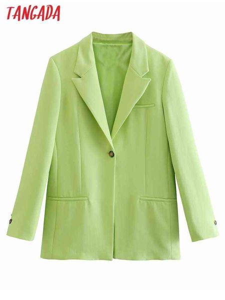 

suit tangada women green blazer jacket vintage one button long sleeve female ou, White;black
