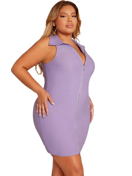 

sxy plus zip up bodycon dress g5l9#, Black