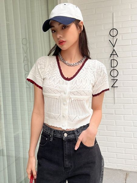 

dazy contrast binding button front cardigan e0wi#, White;black